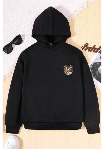 Arizona Baskılı Erkek - Kız Çocuk Rahat Kalıp Sweatshirt Siyah