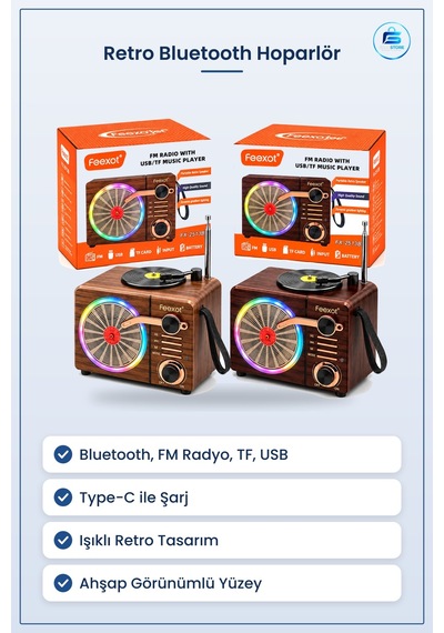 Işıklı Retro Bluetooth Fm Radyo Hoparlör Usb Tf Kart Şarjlı Taşın