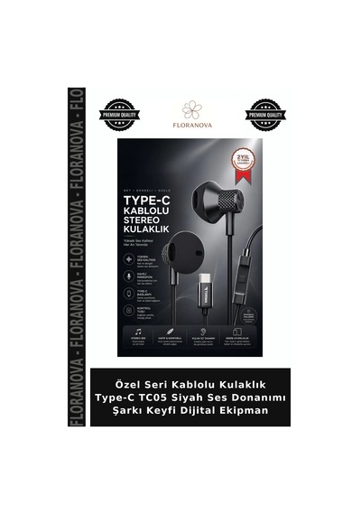 Özel Seri Kablolu Kulaklık Type-c Tc05 Siyah Ses Donanımı Şarkı Keyfi Dijital Ekipman