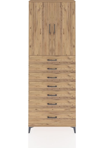Arges Dolap 3 Raflı 7 Çekmeceli 2 Kapaklı 88x30x243 Çam-çam Atlas Çam