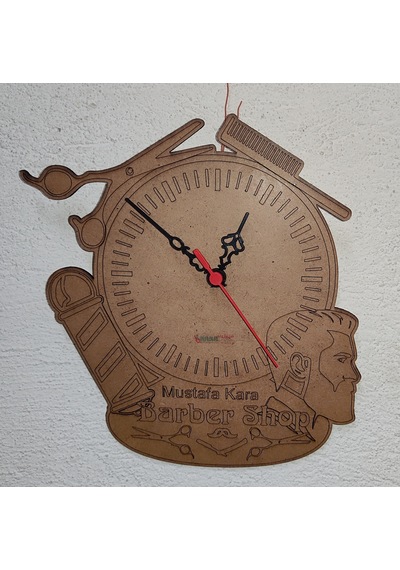 Lazer Kesim Duvar Saati Berber Model Ahşap
