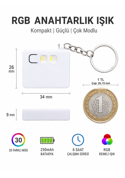 Şarjlı Mini Led Rgb El Feneri Beyaz