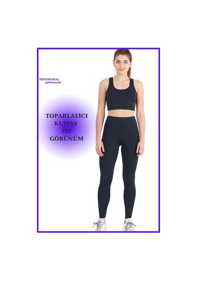 Missmaral Kadın Lacivert Yüksek Bel Toparlayıcı Tayt Tam Boy Dalgıç Likralı Kumaş Casual & Comfort 102101 Larcivert