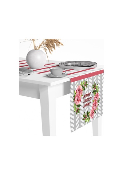 Home Sweet Desen Runner Renkli Baskılı Masa Sunum Runner 40x148 Çok Renkli