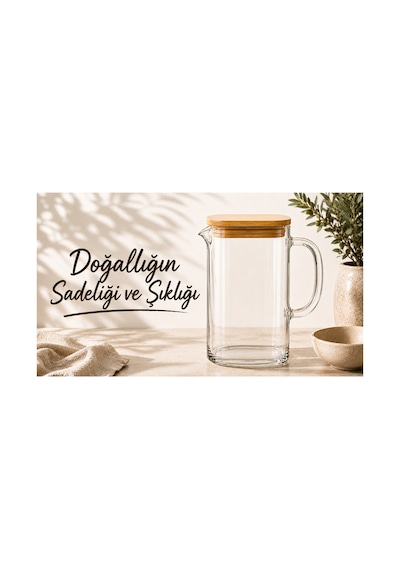Bambu Kapaklı Cam Sürahi 1,5 Litre,ısıya Dayanıklı Borosilikat Cam Sürahi, Limonata, Soğuk İçecek Ve Sunum Sürahisi