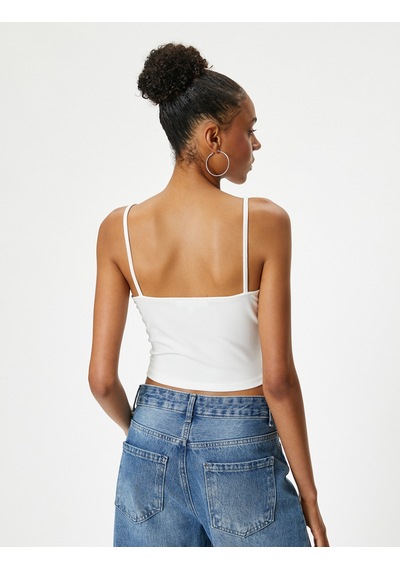 Koton İnce Askılı Crop Büstiyer Kalp Yaka Slim Fit Ribanalı Ekru 4sal30017ık