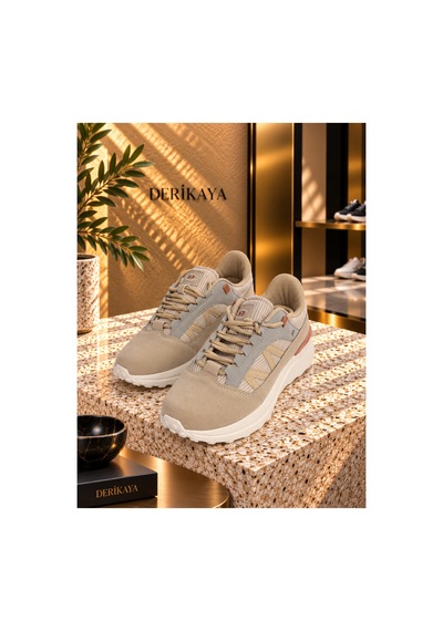 Derikaya Kadın Bej Kalın Taban Bağcıklı Günlük Sneaker Spor Ayakkabı