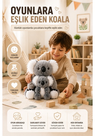 26 Cm Gri Anne Ve Yavru Koala Peluş Oyuncak Yumuşak Dekoratif Çocuk Odası Uyku Arkadaşı