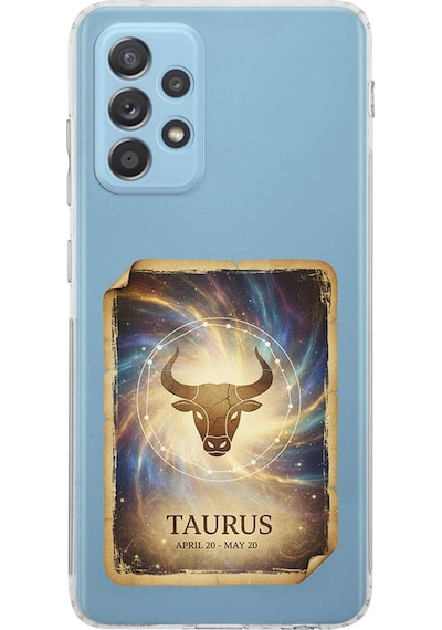Samsung Galaxy A52 İle Uyumlu Burç Kartları Boğa Tasarımlı Şeffaf Silikon Kılıf Şeffaf