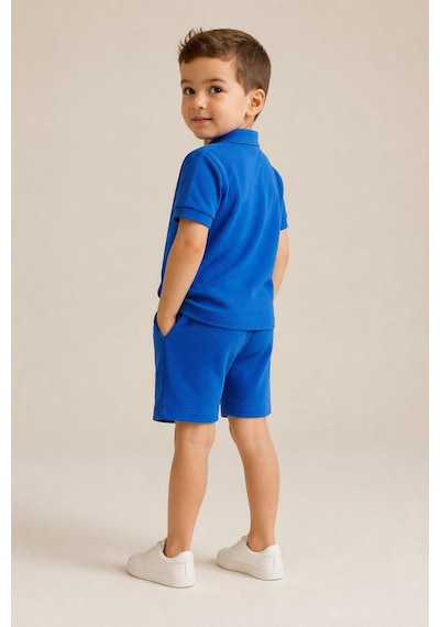 Eray Alp Kids Erkek Çocuk Mavi Polo Yaka Tişört Şort Takımı Yazlık Günlük Model