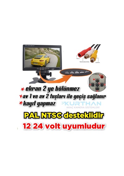 7'' Araç Monitörü Kayıt Yapmaz Usb Aux Girişi Yoktur 12-24 Volt
