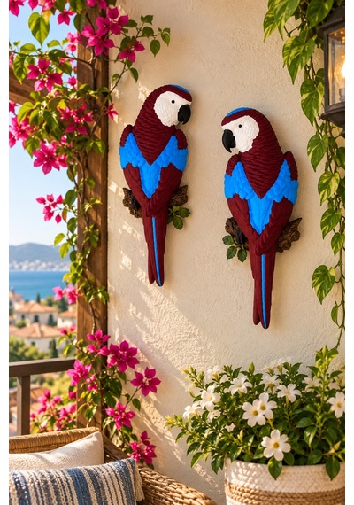 Bordo Mavi Dekoratif Papağan Balkon & Bahçe Süsü Bordo