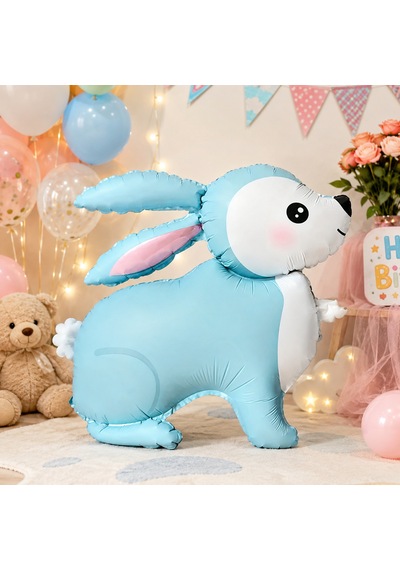 Mavi Retro Tavşan Folyo Balon 60x59 Cm Doğum Günü Baby Shower Parti Süsü Dekorasyonu Çok Renkli