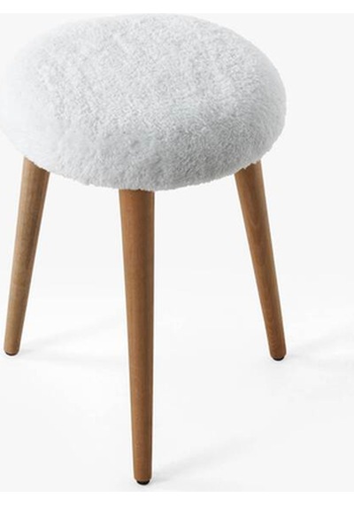 Modern Ahşap Ayaklı Teddy Kumaş Tabure Makyaj Masası & Ayak Dinlendirme Elegant Beyaz Beyaz