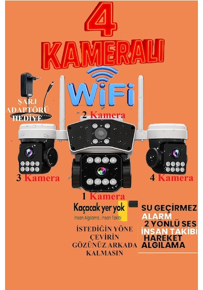 Okam 4 Kameralı 12mp Wifi Güvenlik Kamerası Çift Yönlü Ses, Kişi Algılama, Yağmur & Kara Dayanıklı