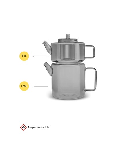 Tobby Füme Borosilikat Çaydanlık 1.1l+1.75l