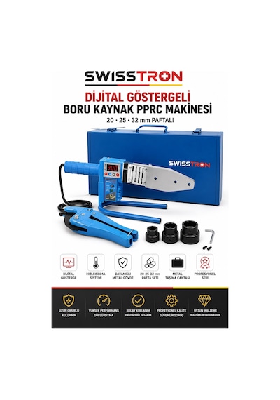 Swisstron Swsmrc2032 Dijital Göstergeli Pprc Boru Kaynak Makinesi 20-25-32 Mm Paftalı Makaslı Çanta