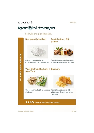 L'carlıe Babysol Bebek Güneş Kremi Çinko Oksitli 150 Ml