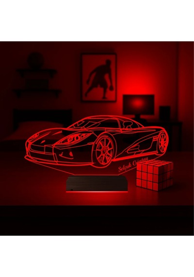 Luvivia Spor Araba Ferrari Tasarım Kişiye Özel 3d Lamba - Masa Gece Lambası Şeffaf