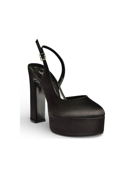 Fox Shoes Y246195104 Siyah Kumaş Platform Kalın Topuklu Kadın Abiye Ayakkabı Siyah