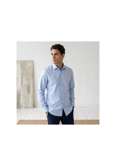 Yusaytr Slim Fit Uzun Kollu Pamuklu Gizli Düğme Yakalı Oxford Gömlek Mavi Mavi