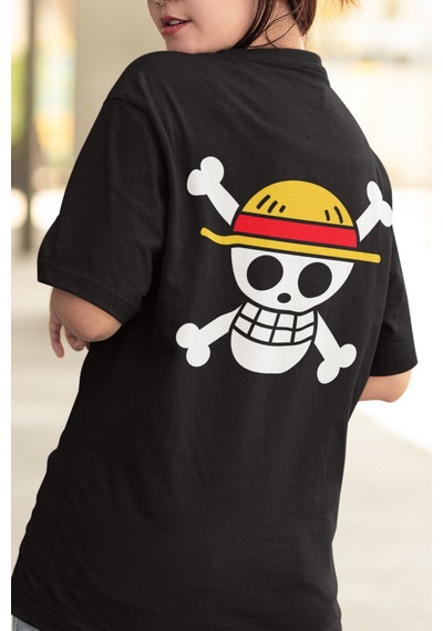 Anime One Piece Hasır Şapka Korsanları Ön - Arka Baskılı Tişört