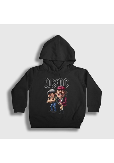 Presmono Unisex Çocuk Brian And Angus Ac/dc Kapüşonlu Sweatshirt Siyah