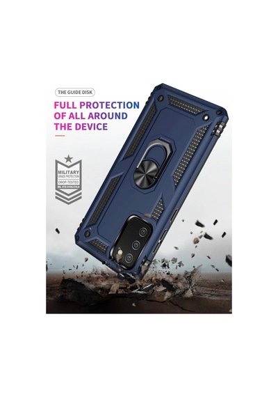 Samsung Samsung Uyumlu Galaxy A02s Kılıf Sofya Yüzüklü Silikon Kapak - Lacivert