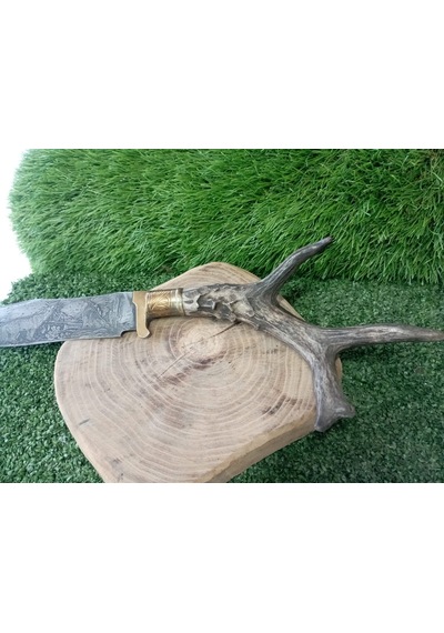 Tctknives Damascus Serisi El Yapımı Av Kamp Bıçağı Boynuz Kabzeli G Kahverengi