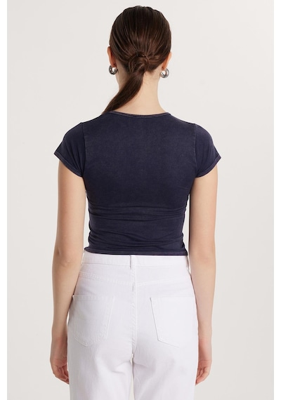 Tudors Kadın Slim Fit Dar Kesim Düz Basic Bisiklet Yaka Lacivert Tişört-33680 Lacivert