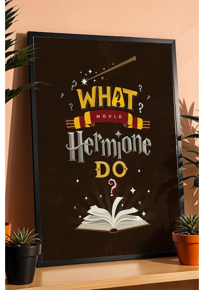 Harry Potter Hermione Motivasyon Çerçeveli Tablo - Lüks Modern Kütüphane Duvar Dekoru Kahve Siyah
