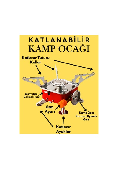 Portatif Kamp Ocağı - Tek Gözlü Manyetolu Piknik Ocağı - Kartuşlu Mini Ocak - Kırmızı Kırmızı