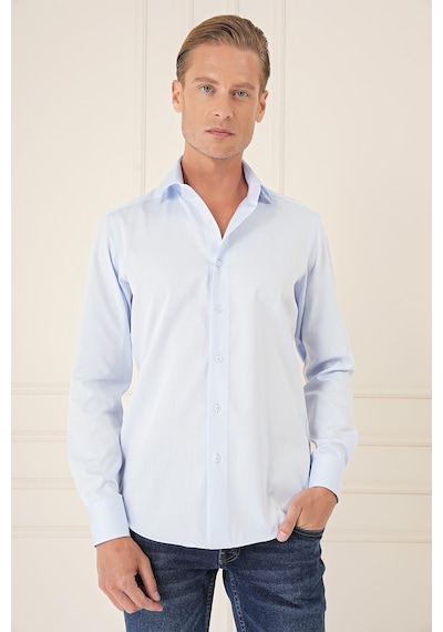 Efor Slim Fit %100 Pamuk Non Iron Kumaş Klasik Mavi Gömlek Gk 735 Mavi