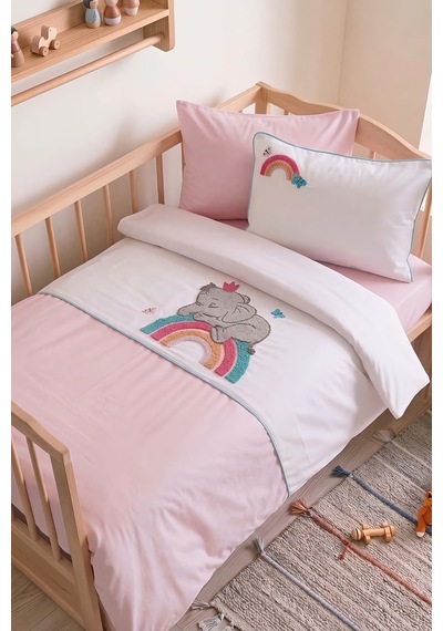 Lucky Pembe Punch Nakışlı %100 Pamuklu Bebek Nevresim Takımı Çok Renkli