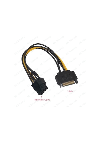 Pcı-E Ekran Kartı Bakır Güç Kablosu 15Pin Sata Erkek To 8Pin(6+2)