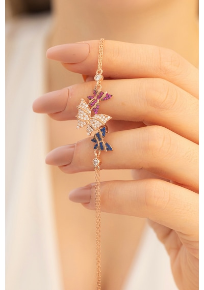 Kadın Gümüş Bileklik - Rose Kelebek Model Kadın Gümüş Bileklik