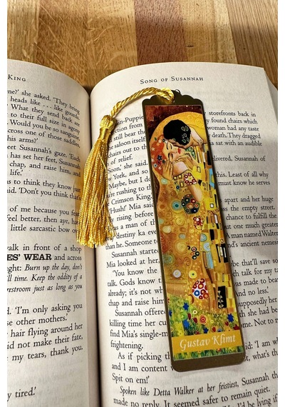Sanatsal Tablo Temalı Metal Kitap Ayracı Gustav Klimt Öpücük