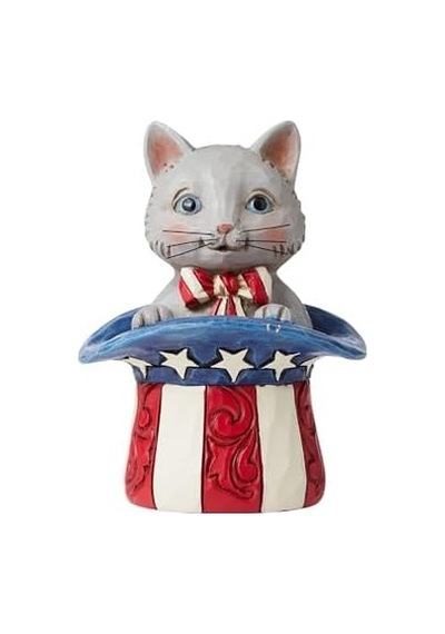 Enesco Jim Shore Heartwood Creek Patriotik Kedi Silindir, Minyatür Figür, 8,9 Cm, Çok Renkli