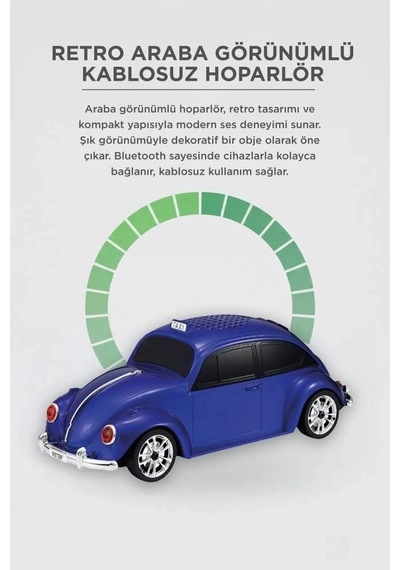 Premium Torima Bluetooth Hoparlör Retro Araba D49 Mavi Stil Obje Eğlence