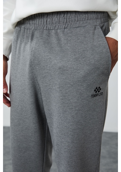 Tommy Life Gri Melanj Klasik Cepli Standart Kalıp Manşetli Erkek Eşofman Alt - 84652 GB MELANJ
