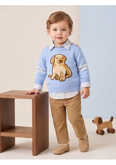 Zekids Erkek Bebek Mavi Köpek Desenli Triko Kazak Gömlek Ve Pantolon Takım-17438