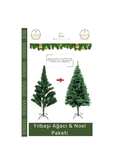 Noelpaketi Yılbaşı Çam Ağacı Ev Ofis Dekorasyonu Kaliteli Sık Dallı Noel Paketi 150 Cm 220 Dal Standart
