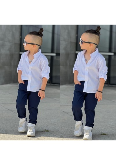 Mnk Baby & Kids Apoletli Kollu Gömlek Tarz Erkek Çocuk Takım MNK0422