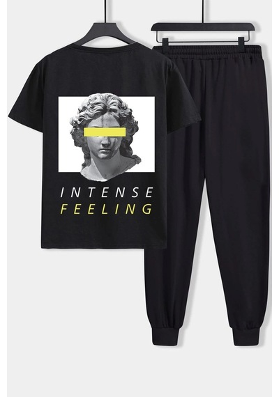 Uyguntarz Unisex Aesthetic Baskılı 2'li Eşofman Takımı Siyah