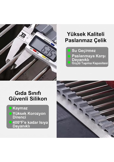 Katlanabilir Evye Üstü Bulaşık Kurutmalık Süzgeç 47x29 Cm - Paslanmaz Çelik & Isıya Dayanıklı Silikon Rulo Diğer