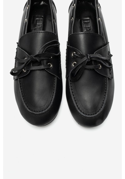 Luvi Shoes Osney Siyah Cilt Hakiki Deri Bağcıklı Kadın Loafer Ayakkabı