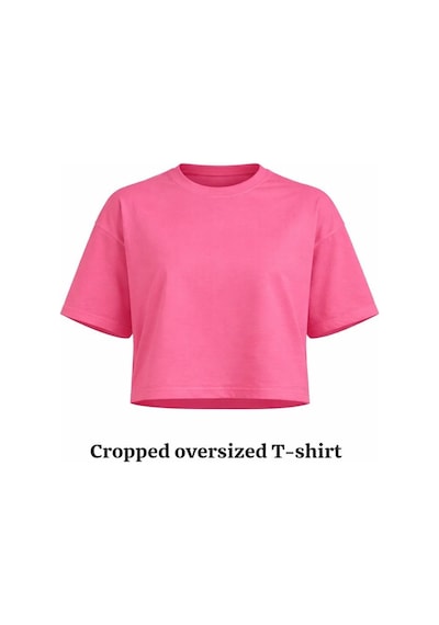 Kadın Pembe Oversize Crop Pamuk T-shirt Pembe