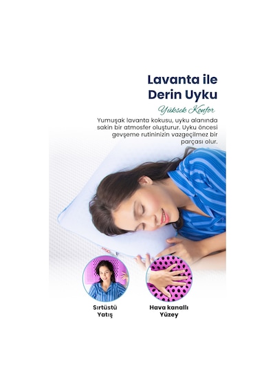 Viscofoam Aroma Terapi Hava Kanallı Ortopedik Yastık Visco Yastık Lavanta 60x4016cm