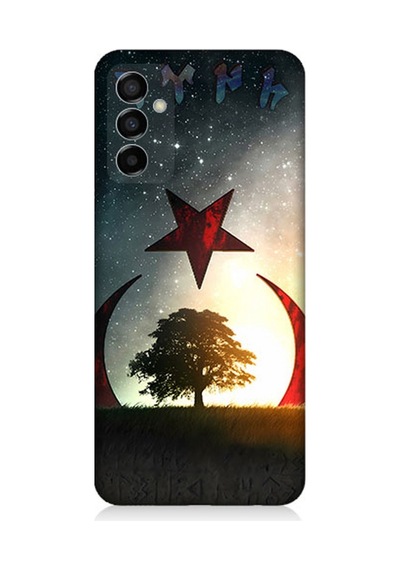 Samsung Galaxy M23 Uyumlu Silikon Kılıf Göktürkçe Türk Ve Ağaç Bayrak