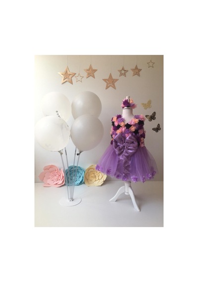 Hayy Baby Kids Wear Lila Renkli Çiçekli Tütü Elbise